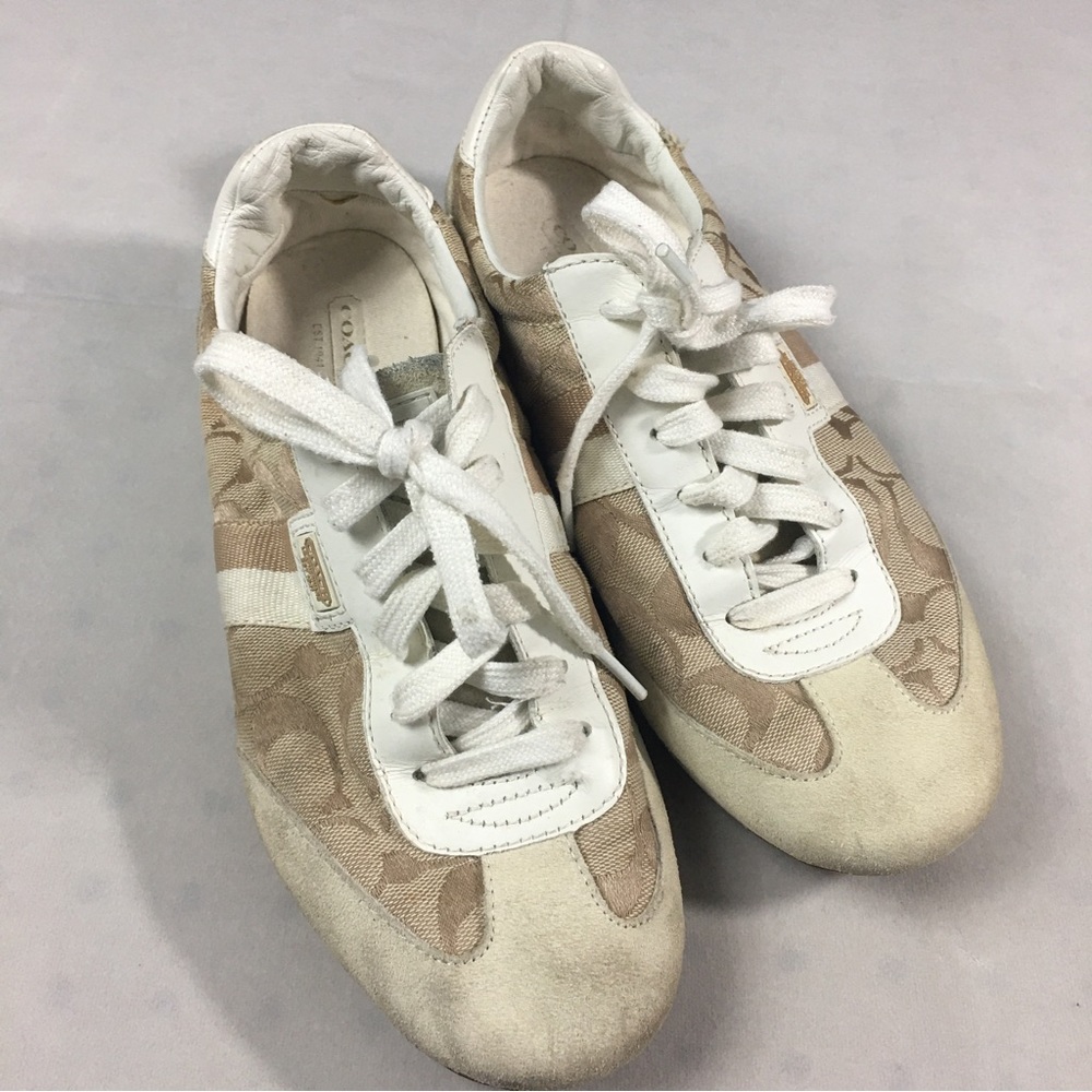 Coach Joss Q293 Beige White Monogram Women’s Tennis Shoes  Sneakers Size 9M Lace - Picture 2 of 9